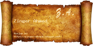 Zinger Ahmed névjegykártya